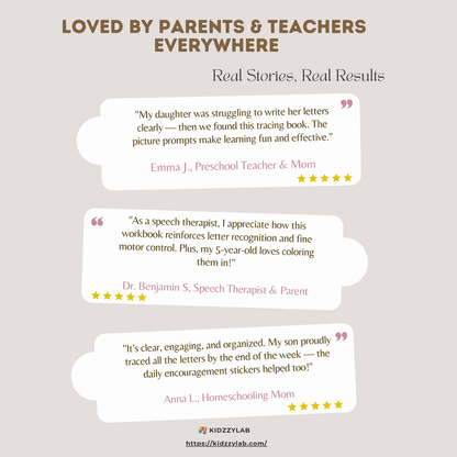 Reviews of a tracing book for children on a light gray background