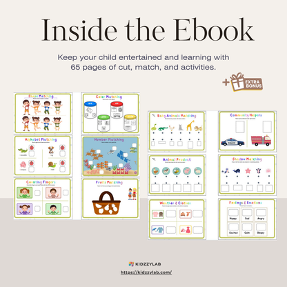 Cover of an busy book for children with various educational activities on a light gray background.