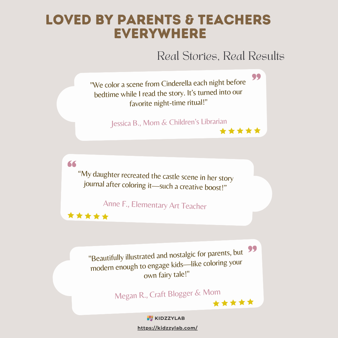 Reviews from parents and teachers on a light gray background