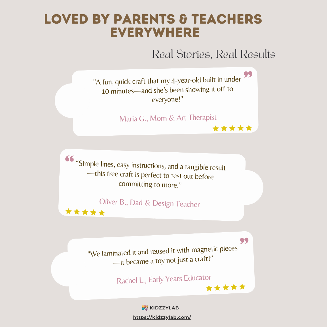 Reviews of a craft product loved by parents and teachers, with text on a light gray background.