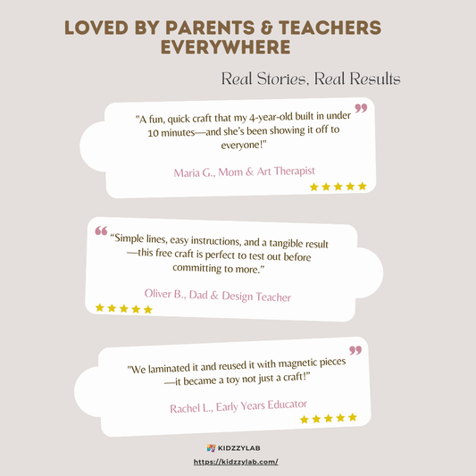 Reviews of a craft product loved by parents and teachers, with text on a light gray background.