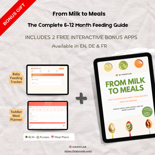 Feeding guide and apps for baby and toddler meals on a textured surface
