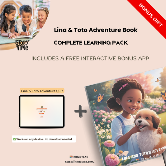 Lina & Toto Adventure Book complete learning pack with interactive app on a beige background