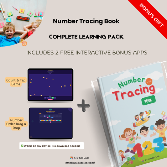 Number Tracing Book complete learning pack with bonus apps on a light gray background