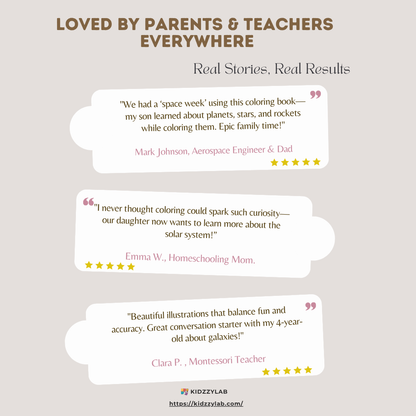 Reviews of a coloring book for parents and teachers on a light gray background