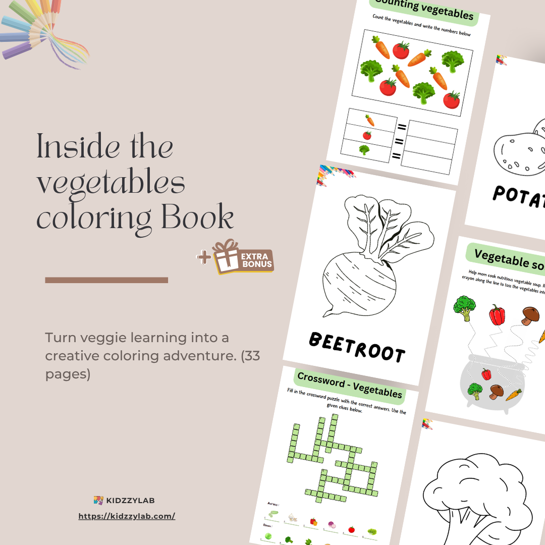 Coloring book pages with vegetables on a light background