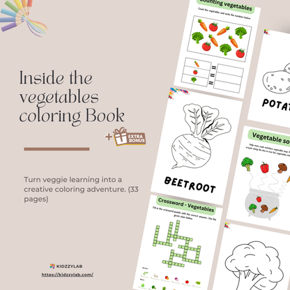 Coloring book pages with vegetables on a light background