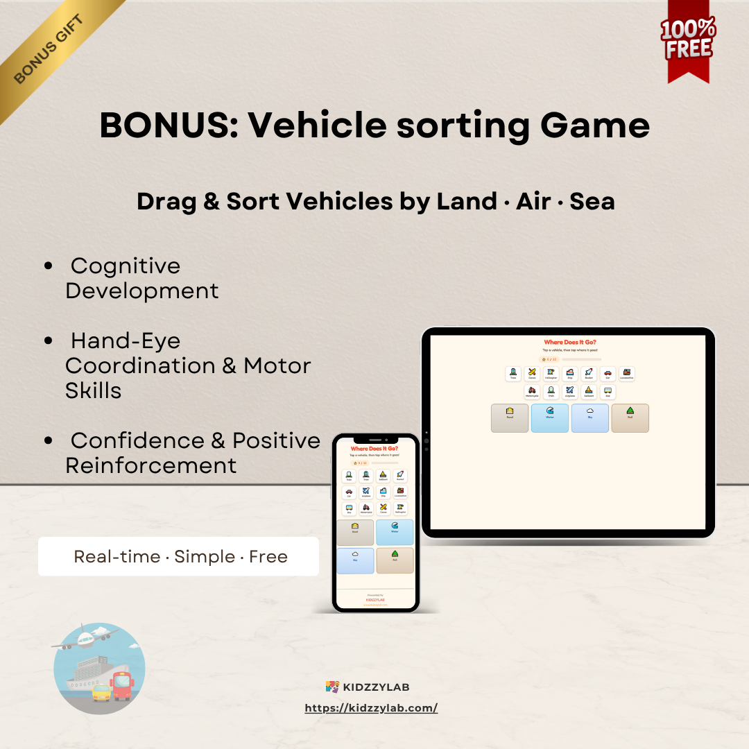 Promotional image for a vehicle sorting game with tablet and smartphone displaying the app interface.