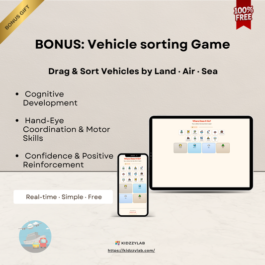 Promotional image for a vehicle sorting game with tablet and smartphone displaying the app interface.