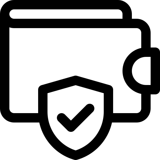 Icon of a shield with a check mark and two documents above it on a white background